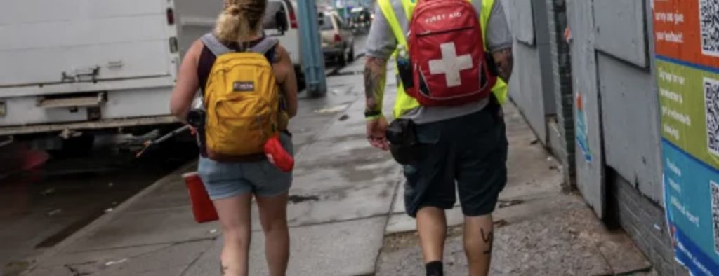 Care workers walking on a Philadelphia street