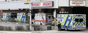 Ambulances parked at a hospital