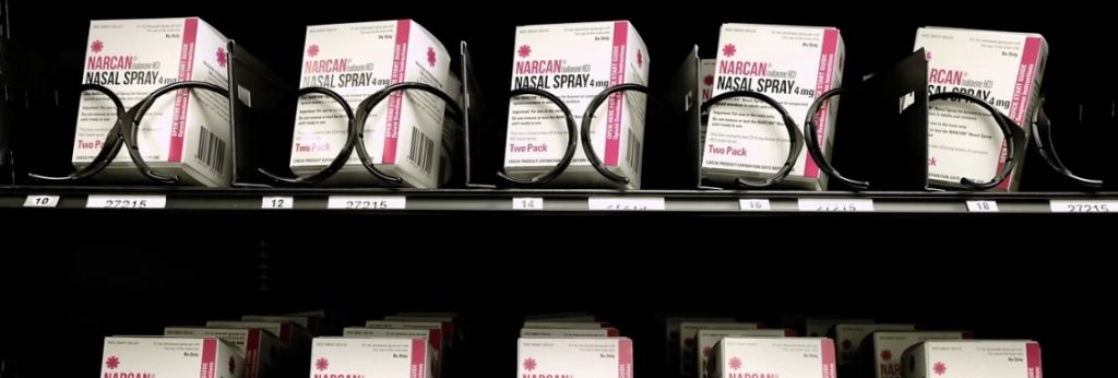 boxes of free Narcan in a vending machine