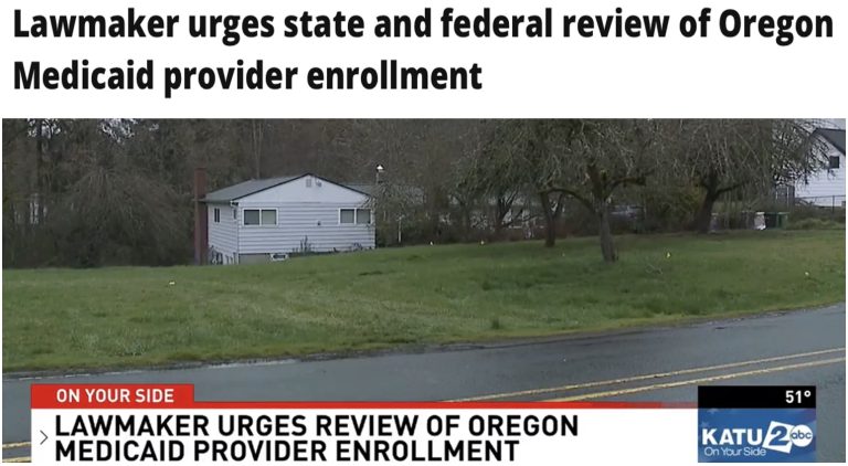 TV news image of facility in Oregon receiving Medicaid funds