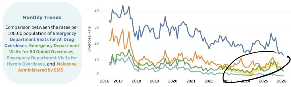 Line graph of all opioid ED visits by year