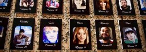 Portraits on a wall of young people who have died by opioid overdose